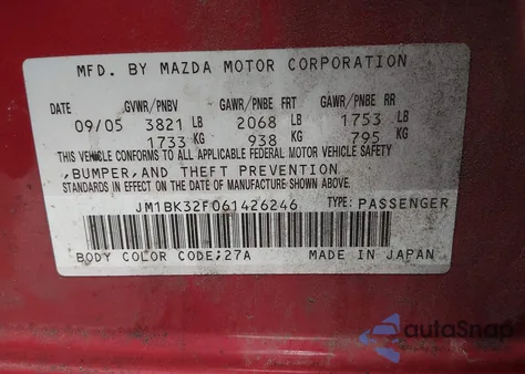 2006 Mazda Mazda3 I z USA, uszkodzony, nr VIN JM1BK32F061426246